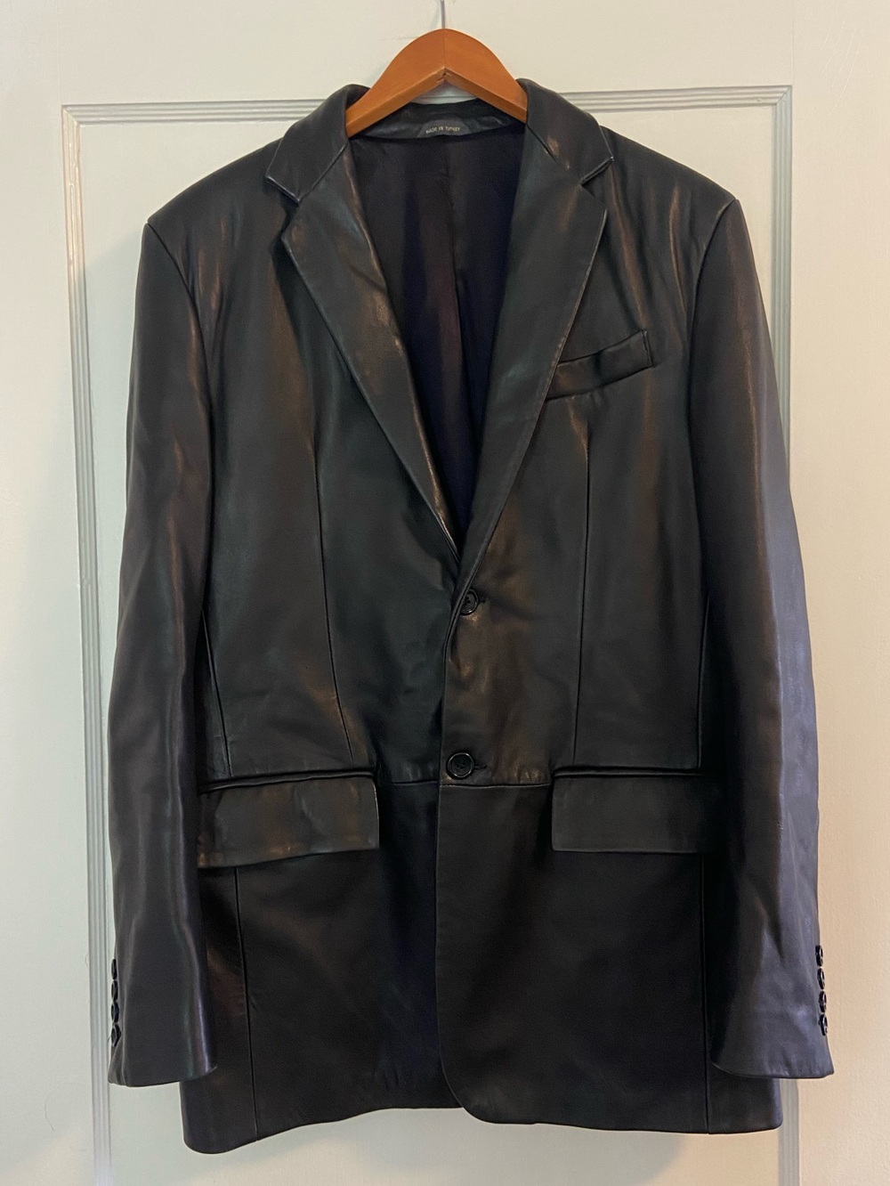 Vtg Banana Republic Buttery Soft Leather Coat Jacket Blazer Black 38R 2 Button